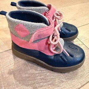 Carters Toddler Winter Boots Navy & Pink Size 11 Waterproof Rubber Sole Warm Lin